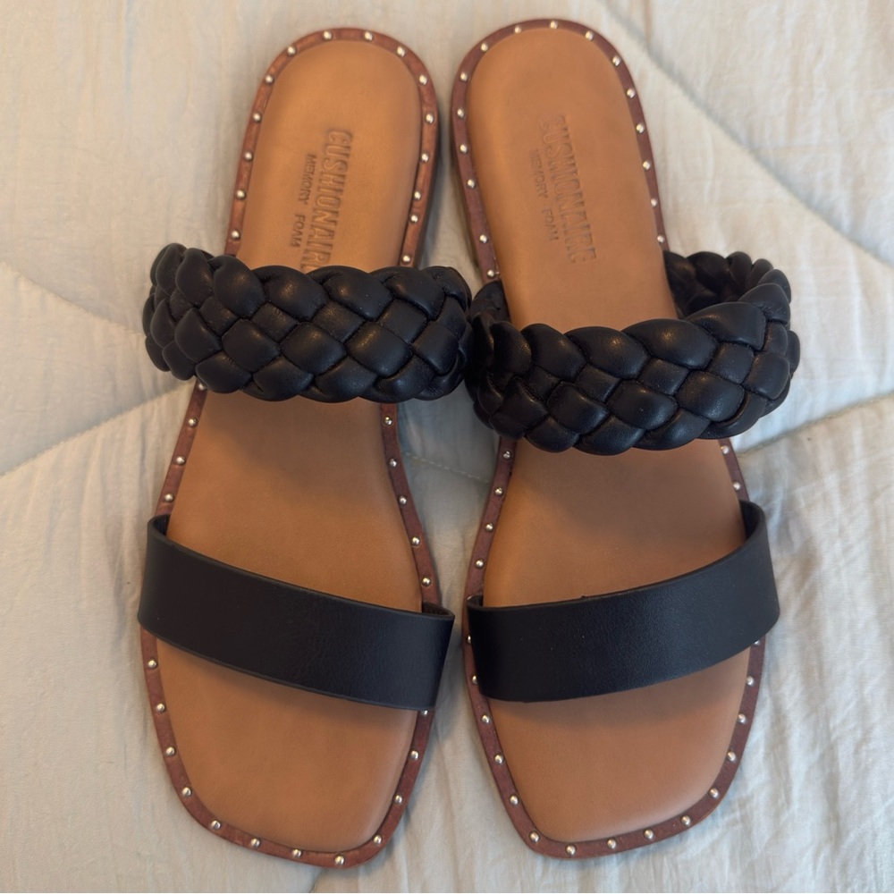 Cushionaire Women’s Braided Black Slide Sandals